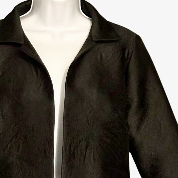 Grace Chung Black Floral Puckered Jacket Coat Size Small Open Front Mid-Length - Picture 5 of 9